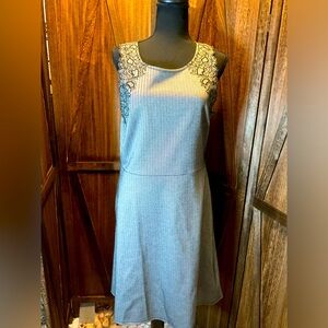 Banana Republic Women’s Sleeveless Fit & Flare Dress Gray Black Herringbone,